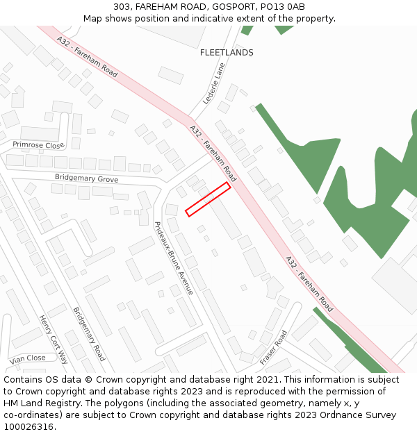 303, FAREHAM ROAD, GOSPORT, PO13 0AB: Location map and indicative extent of plot