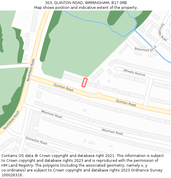 303, QUINTON ROAD, BIRMINGHAM, B17 0RB: Location map and indicative extent of plot