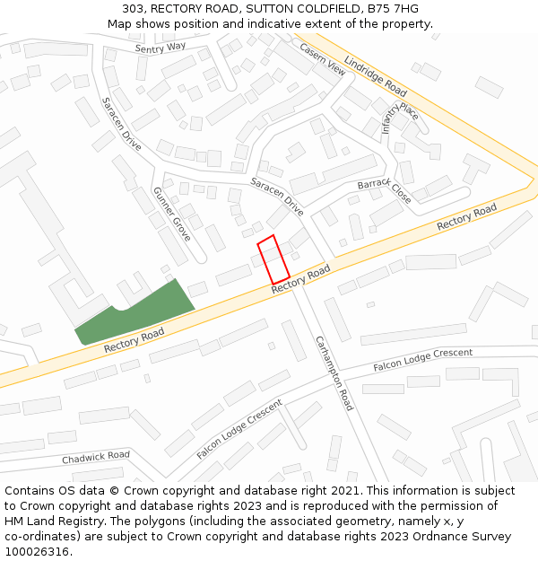 303, RECTORY ROAD, SUTTON COLDFIELD, B75 7HG: Location map and indicative extent of plot