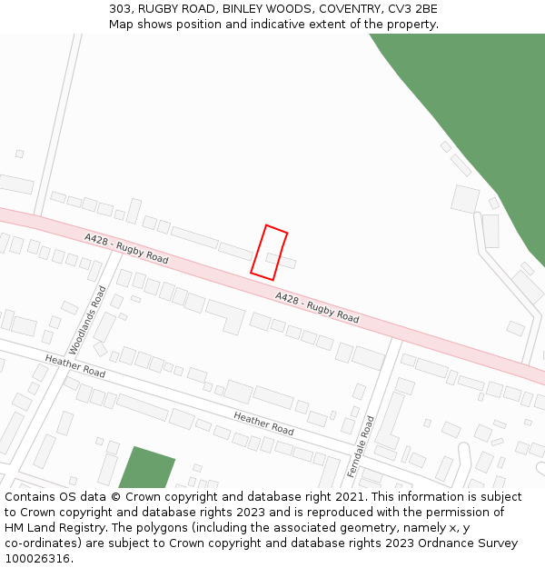 303, RUGBY ROAD, BINLEY WOODS, COVENTRY, CV3 2BE: Location map and indicative extent of plot