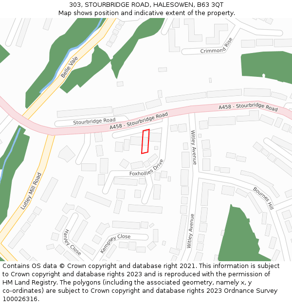 303, STOURBRIDGE ROAD, HALESOWEN, B63 3QT: Location map and indicative extent of plot