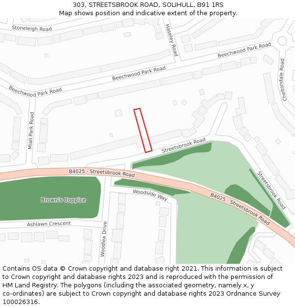 303, STREETSBROOK ROAD, SOLIHULL, B91 1RS: Location map and indicative extent of plot