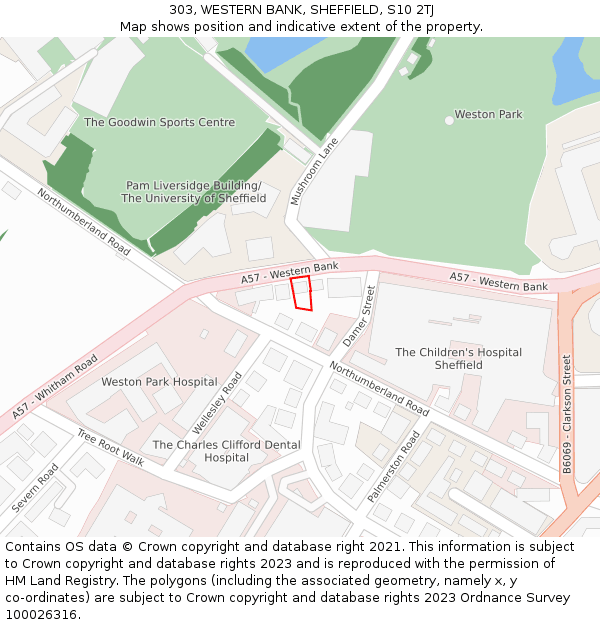 303, WESTERN BANK, SHEFFIELD, S10 2TJ: Location map and indicative extent of plot