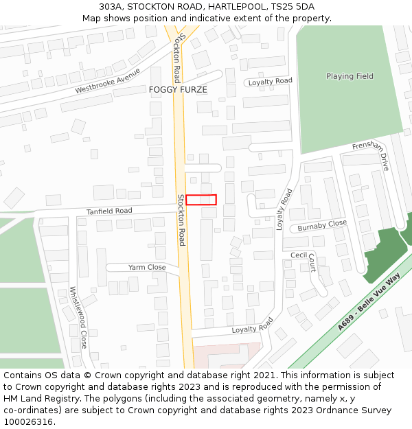 303A, STOCKTON ROAD, HARTLEPOOL, TS25 5DA: Location map and indicative extent of plot