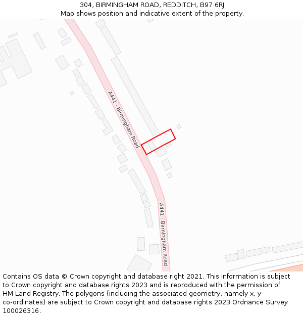 304, BIRMINGHAM ROAD, REDDITCH, B97 6RJ: Location map and indicative extent of plot