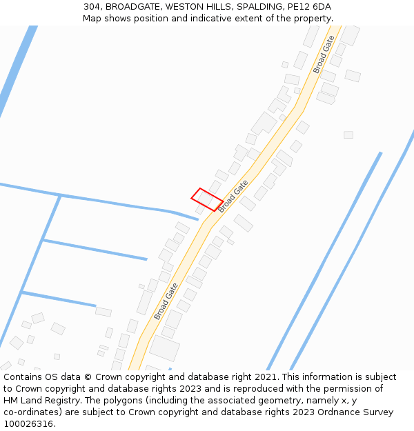 304, BROADGATE, WESTON HILLS, SPALDING, PE12 6DA: Location map and indicative extent of plot