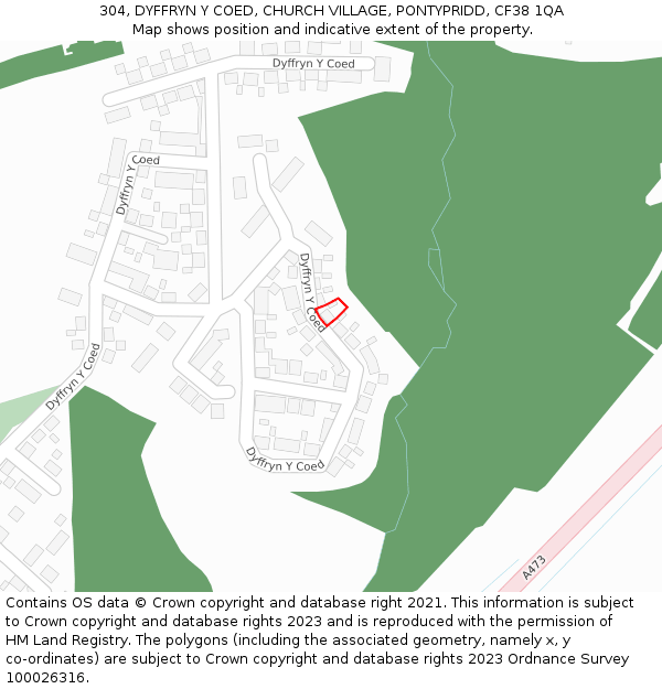 304, DYFFRYN Y COED, CHURCH VILLAGE, PONTYPRIDD, CF38 1QA: Location map and indicative extent of plot