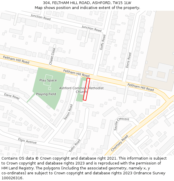 304, FELTHAM HILL ROAD, ASHFORD, TW15 1LW: Location map and indicative extent of plot