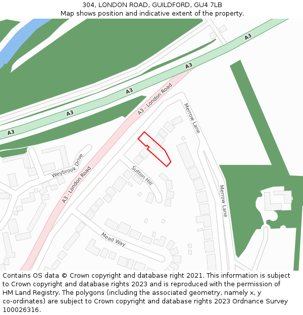 304, LONDON ROAD, GUILDFORD, GU4 7LB: Location map and indicative extent of plot