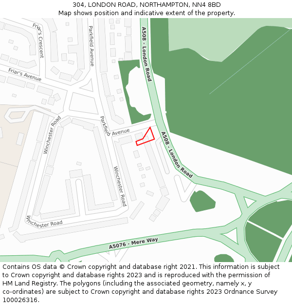 304, LONDON ROAD, NORTHAMPTON, NN4 8BD: Location map and indicative extent of plot
