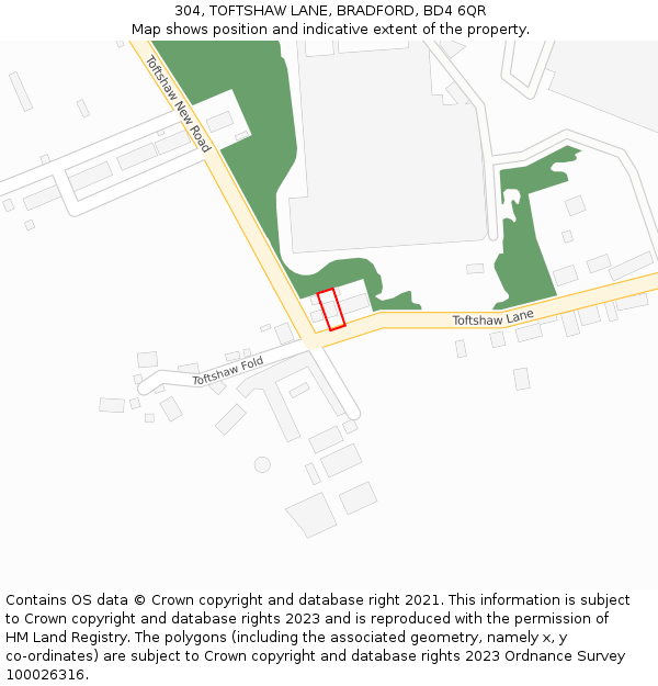 304, TOFTSHAW LANE, BRADFORD, BD4 6QR: Location map and indicative extent of plot
