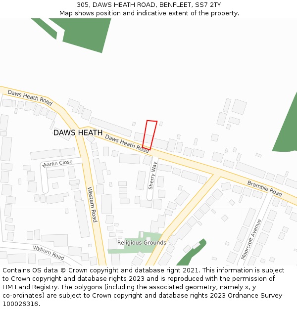 305, DAWS HEATH ROAD, BENFLEET, SS7 2TY: Location map and indicative extent of plot