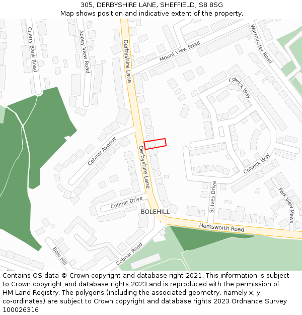 305, DERBYSHIRE LANE, SHEFFIELD, S8 8SG: Location map and indicative extent of plot