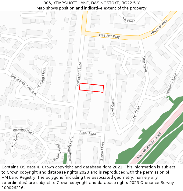 305, KEMPSHOTT LANE, BASINGSTOKE, RG22 5LY: Location map and indicative extent of plot