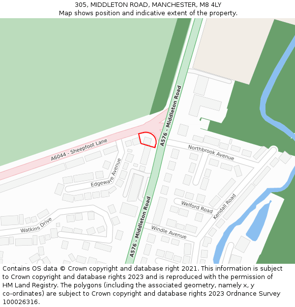 305, MIDDLETON ROAD, MANCHESTER, M8 4LY: Location map and indicative extent of plot