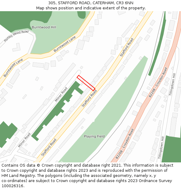 305, STAFFORD ROAD, CATERHAM, CR3 6NN: Location map and indicative extent of plot