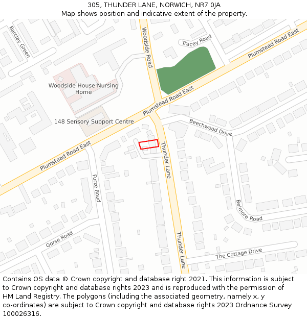 305, THUNDER LANE, NORWICH, NR7 0JA: Location map and indicative extent of plot