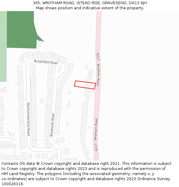 305, WROTHAM ROAD, ISTEAD RISE, GRAVESEND, DA13 9JH: Location map and indicative extent of plot