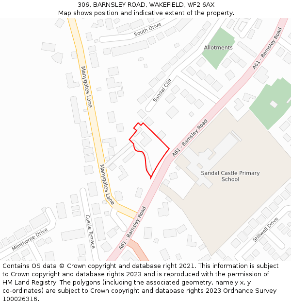 306, BARNSLEY ROAD, WAKEFIELD, WF2 6AX: Location map and indicative extent of plot