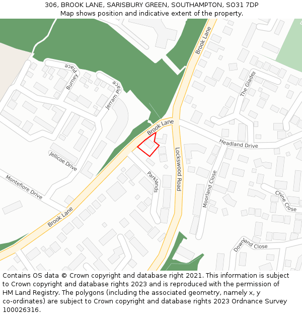 306, BROOK LANE, SARISBURY GREEN, SOUTHAMPTON, SO31 7DP: Location map and indicative extent of plot