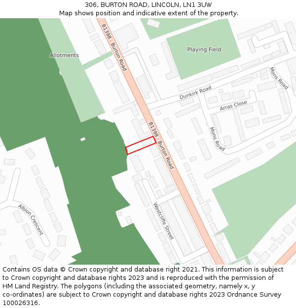 306, BURTON ROAD, LINCOLN, LN1 3UW: Location map and indicative extent of plot