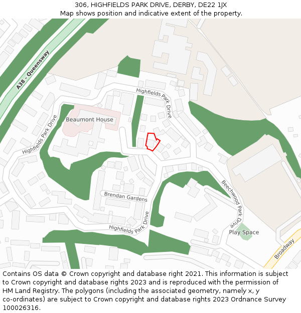 306, HIGHFIELDS PARK DRIVE, DERBY, DE22 1JX: Location map and indicative extent of plot