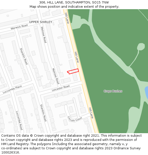 306, HILL LANE, SOUTHAMPTON, SO15 7NW: Location map and indicative extent of plot