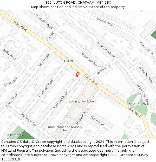 306, LUTON ROAD, CHATHAM, ME4 5BX: Location map and indicative extent of plot