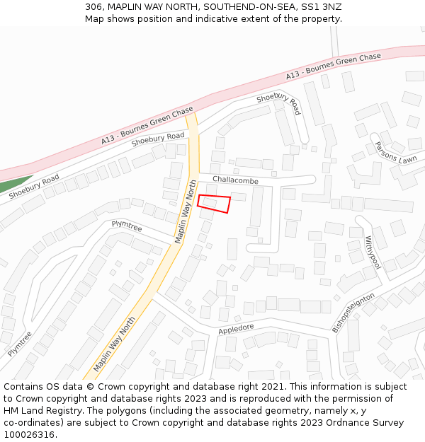 306, MAPLIN WAY NORTH, SOUTHEND-ON-SEA, SS1 3NZ: Location map and indicative extent of plot