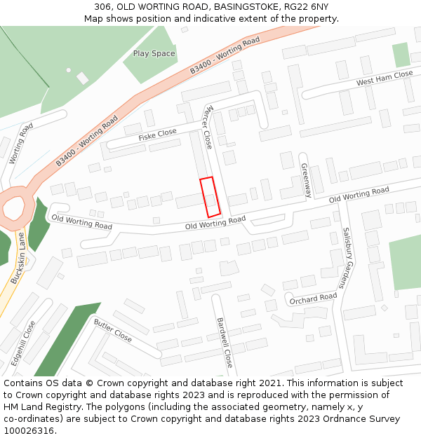 306, OLD WORTING ROAD, BASINGSTOKE, RG22 6NY: Location map and indicative extent of plot