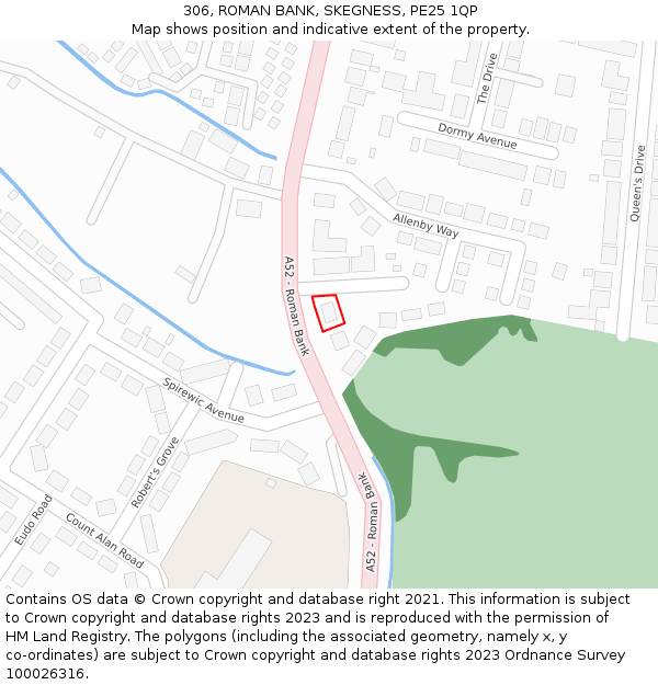 306, ROMAN BANK, SKEGNESS, PE25 1QP: Location map and indicative extent of plot