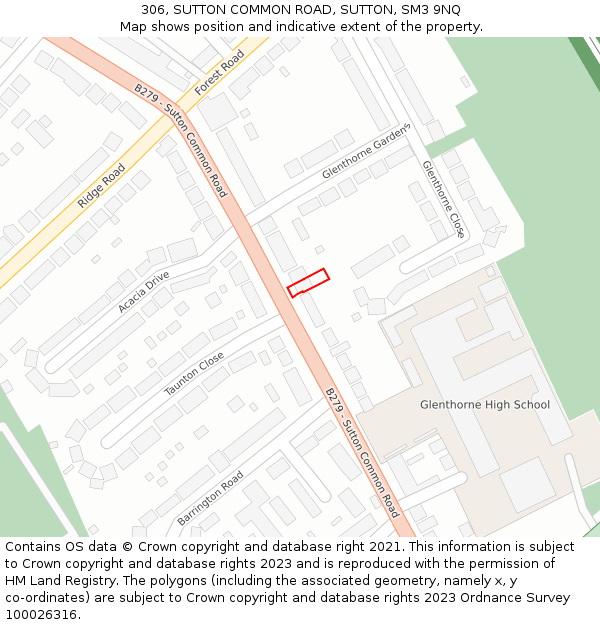 306, SUTTON COMMON ROAD, SUTTON, SM3 9NQ: Location map and indicative extent of plot