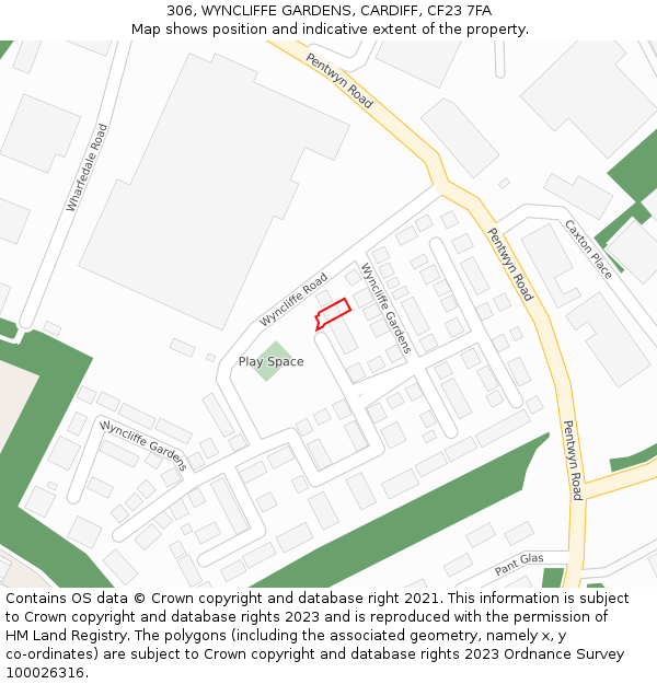 306, WYNCLIFFE GARDENS, CARDIFF, CF23 7FA: Location map and indicative extent of plot