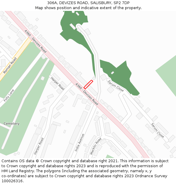 306A, DEVIZES ROAD, SALISBURY, SP2 7DP: Location map and indicative extent of plot