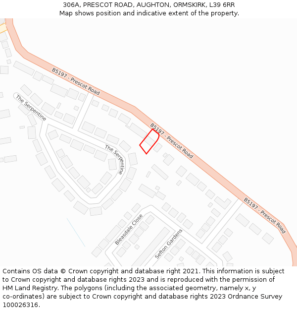 306A, PRESCOT ROAD, AUGHTON, ORMSKIRK, L39 6RR: Location map and indicative extent of plot