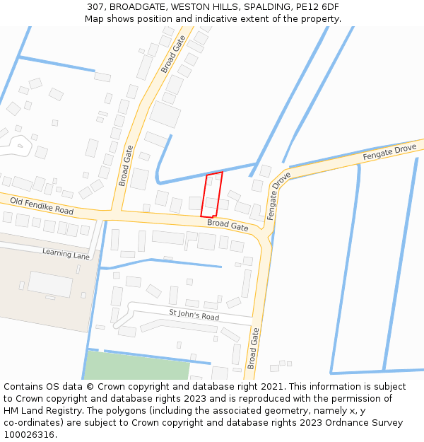 307, BROADGATE, WESTON HILLS, SPALDING, PE12 6DF: Location map and indicative extent of plot