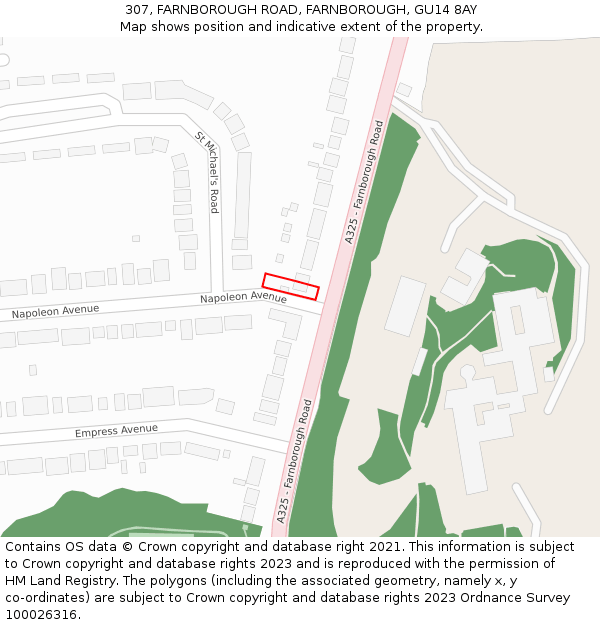 307, FARNBOROUGH ROAD, FARNBOROUGH, GU14 8AY: Location map and indicative extent of plot