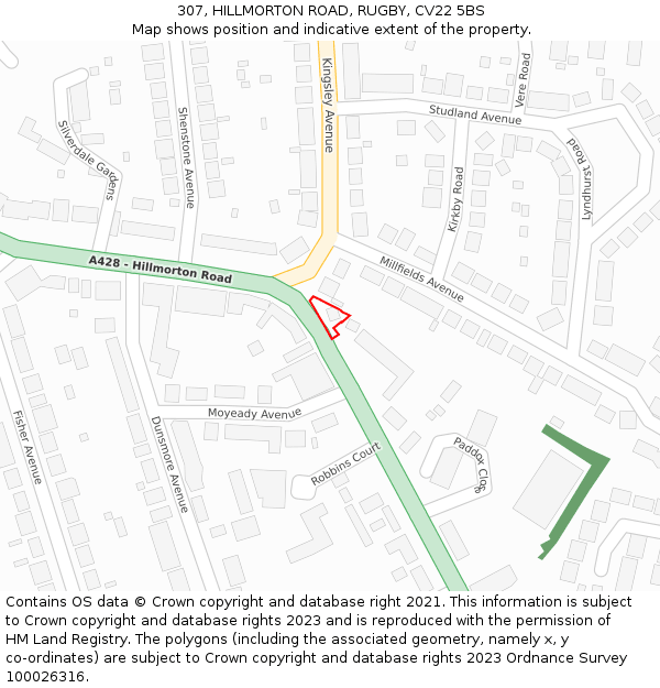 307, HILLMORTON ROAD, RUGBY, CV22 5BS: Location map and indicative extent of plot