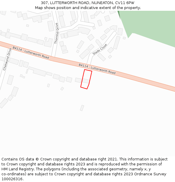 307, LUTTERWORTH ROAD, NUNEATON, CV11 6PW: Location map and indicative extent of plot