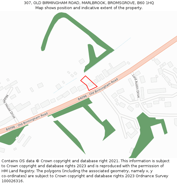 307, OLD BIRMINGHAM ROAD, MARLBROOK, BROMSGROVE, B60 1HQ: Location map and indicative extent of plot