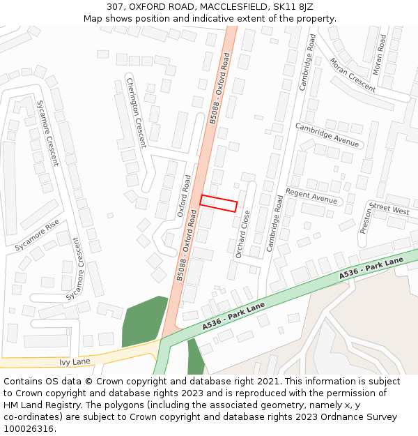 307, OXFORD ROAD, MACCLESFIELD, SK11 8JZ: Location map and indicative extent of plot