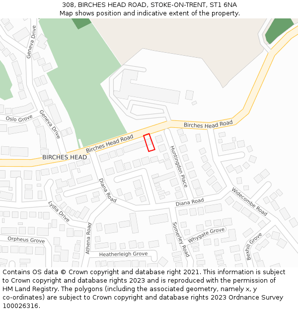 308, BIRCHES HEAD ROAD, STOKE-ON-TRENT, ST1 6NA: Location map and indicative extent of plot
