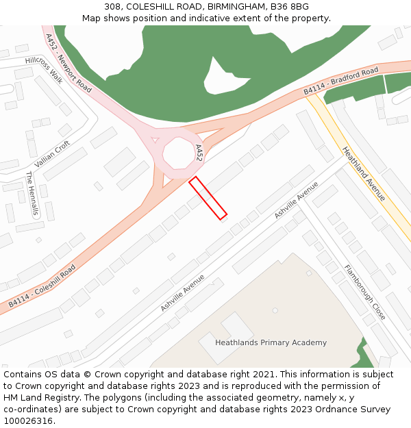 308, COLESHILL ROAD, BIRMINGHAM, B36 8BG: Location map and indicative extent of plot