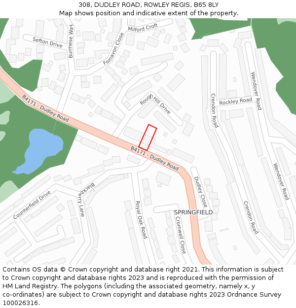 308, DUDLEY ROAD, ROWLEY REGIS, B65 8LY: Location map and indicative extent of plot