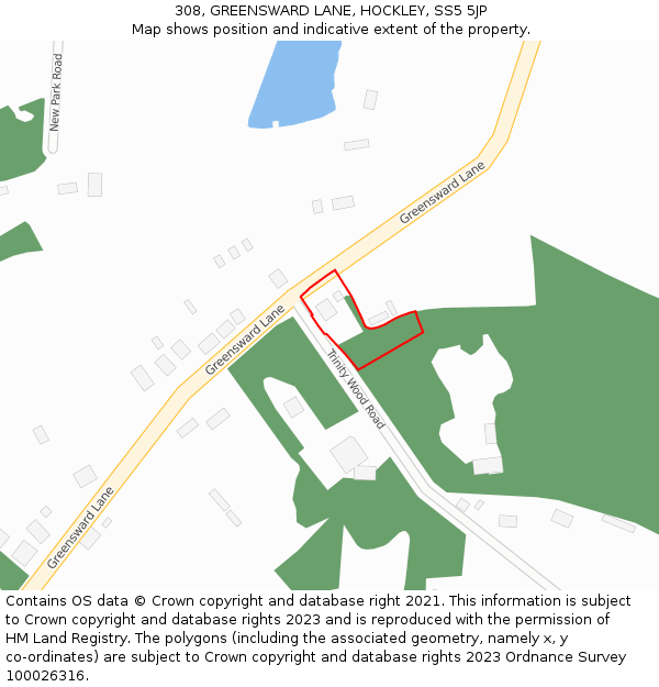 308, GREENSWARD LANE, HOCKLEY, SS5 5JP: Location map and indicative extent of plot