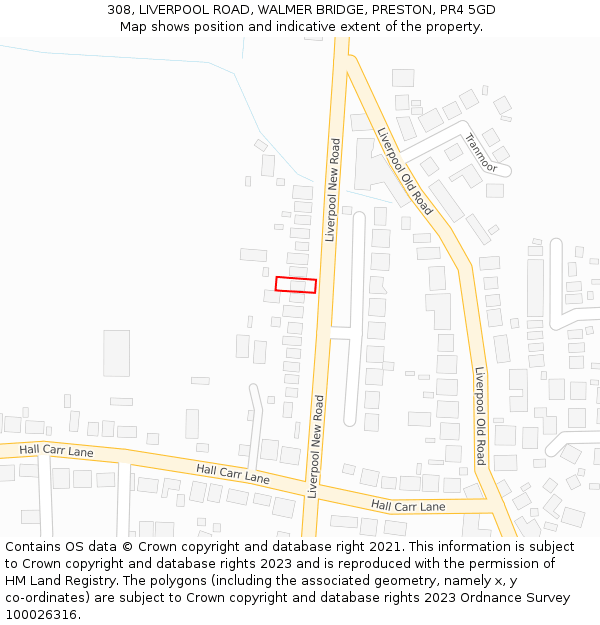 308, LIVERPOOL ROAD, WALMER BRIDGE, PRESTON, PR4 5GD: Location map and indicative extent of plot