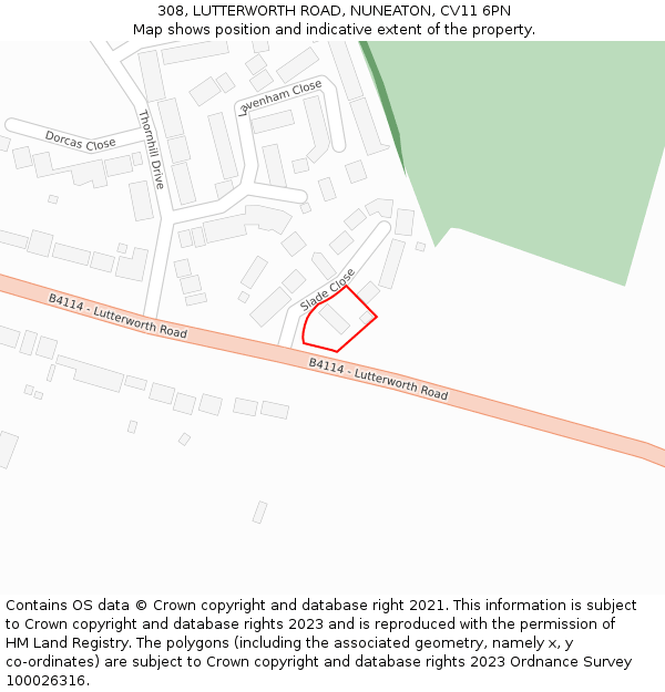308, LUTTERWORTH ROAD, NUNEATON, CV11 6PN: Location map and indicative extent of plot