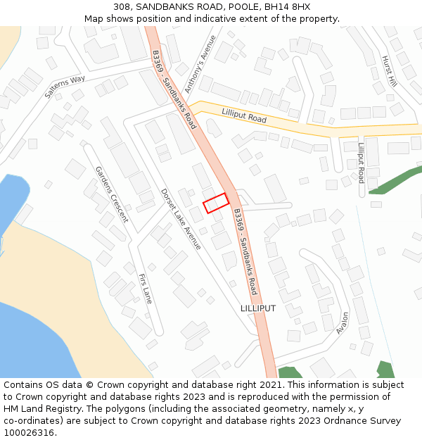 308, SANDBANKS ROAD, POOLE, BH14 8HX: Location map and indicative extent of plot