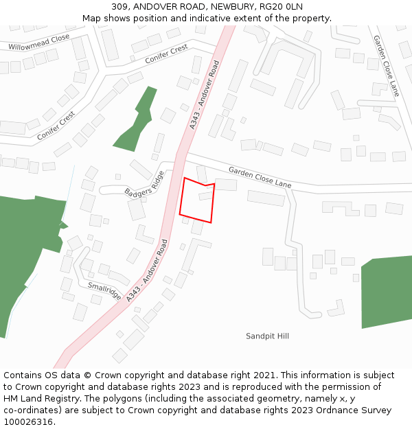 309, ANDOVER ROAD, NEWBURY, RG20 0LN: Location map and indicative extent of plot