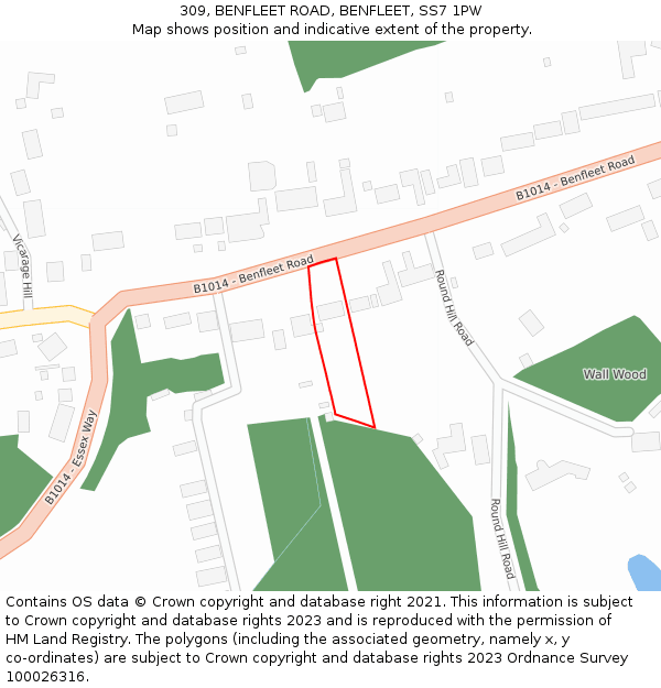 309, BENFLEET ROAD, BENFLEET, SS7 1PW: Location map and indicative extent of plot